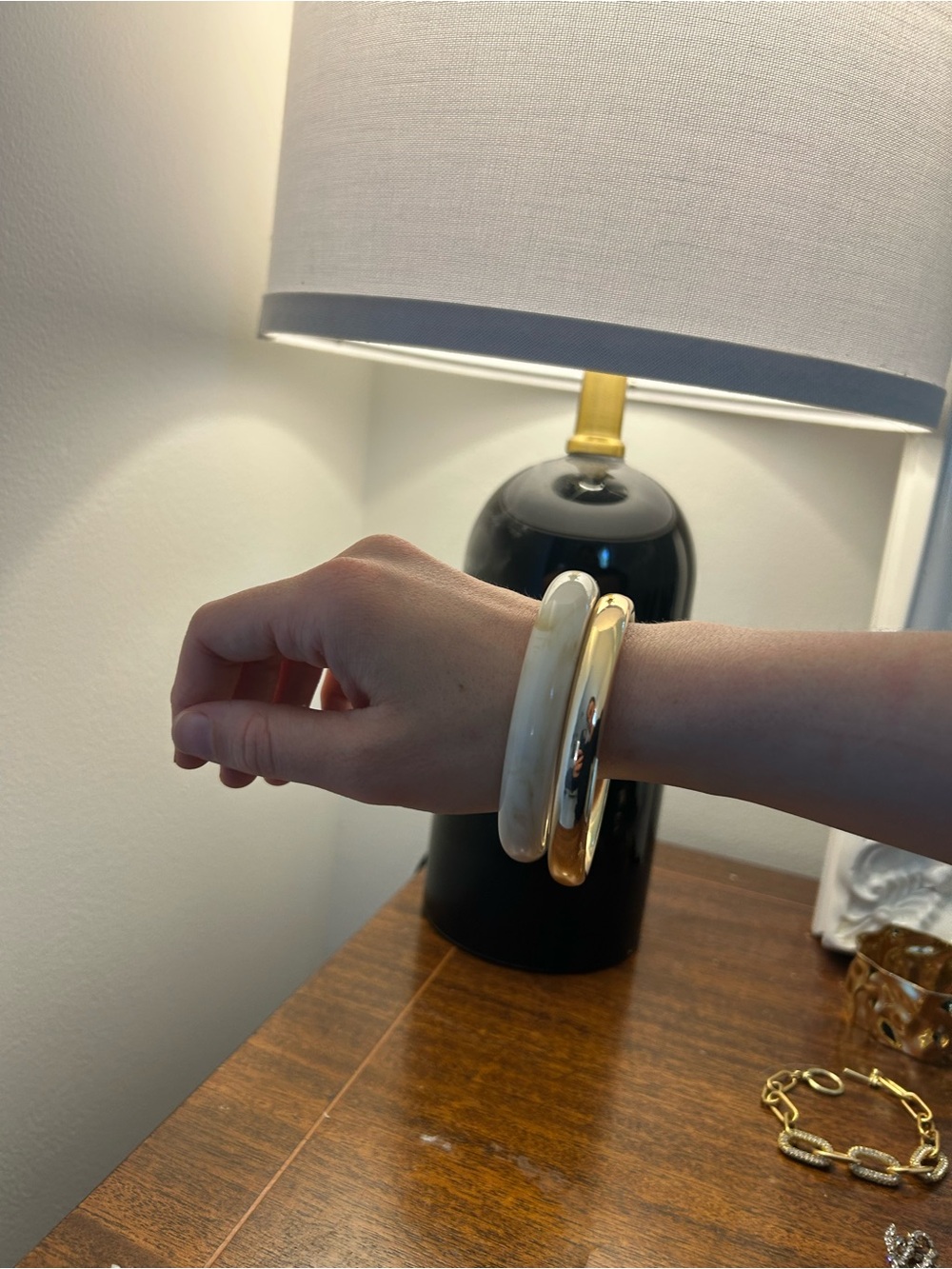 Chunky Cream and Gold Bangle Bracelet Set